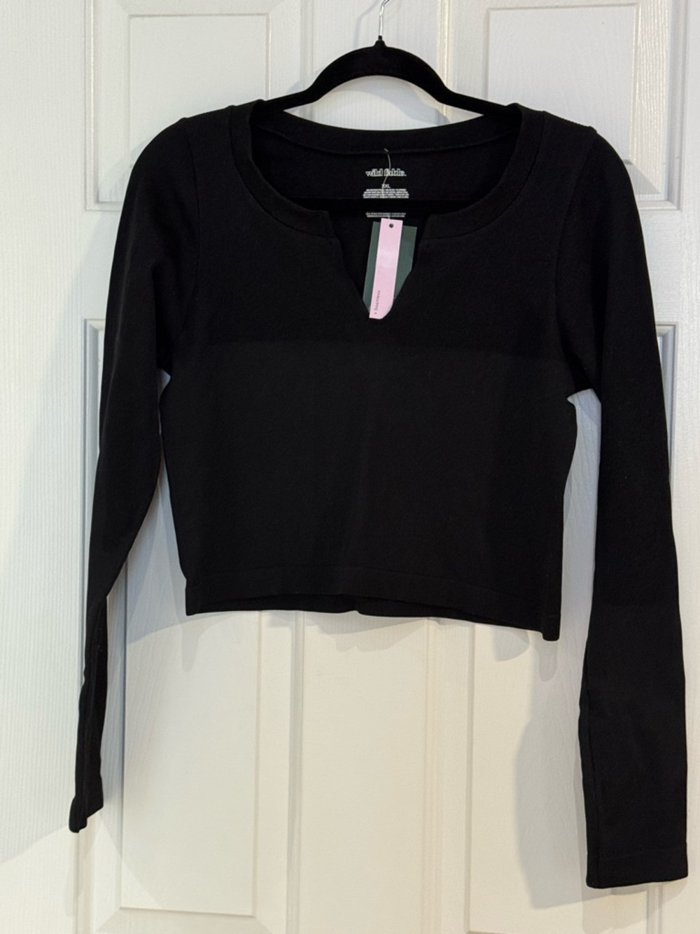 Wild Fable Black Long-Sleeve Scoop Crop Top